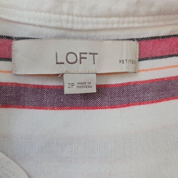 Loft Linen Blend Striped Belted Shirt Dress Size 2 Petite - Picture 3 of 6